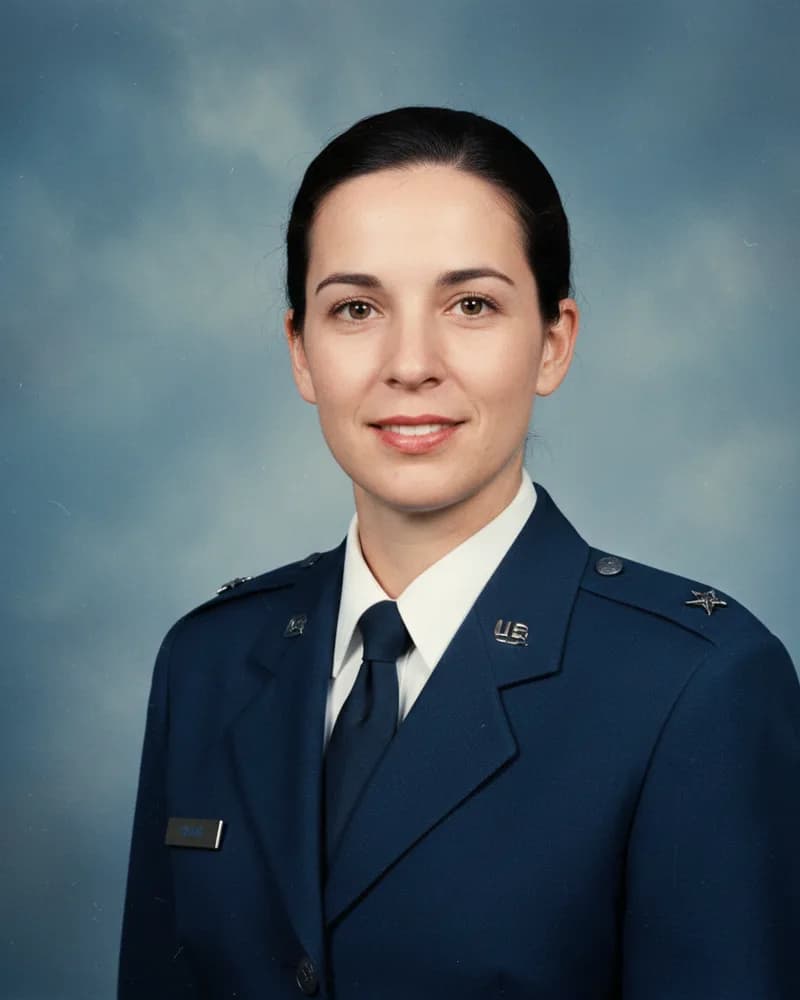 Official portrait of Evelyn Goodfellow in Air Force service dress, 1990