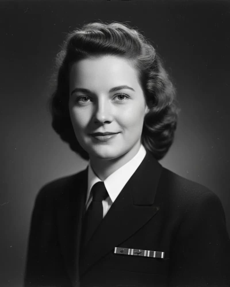 Studio portrait of Margaret Fairweather in Navy officer service dress, 1951