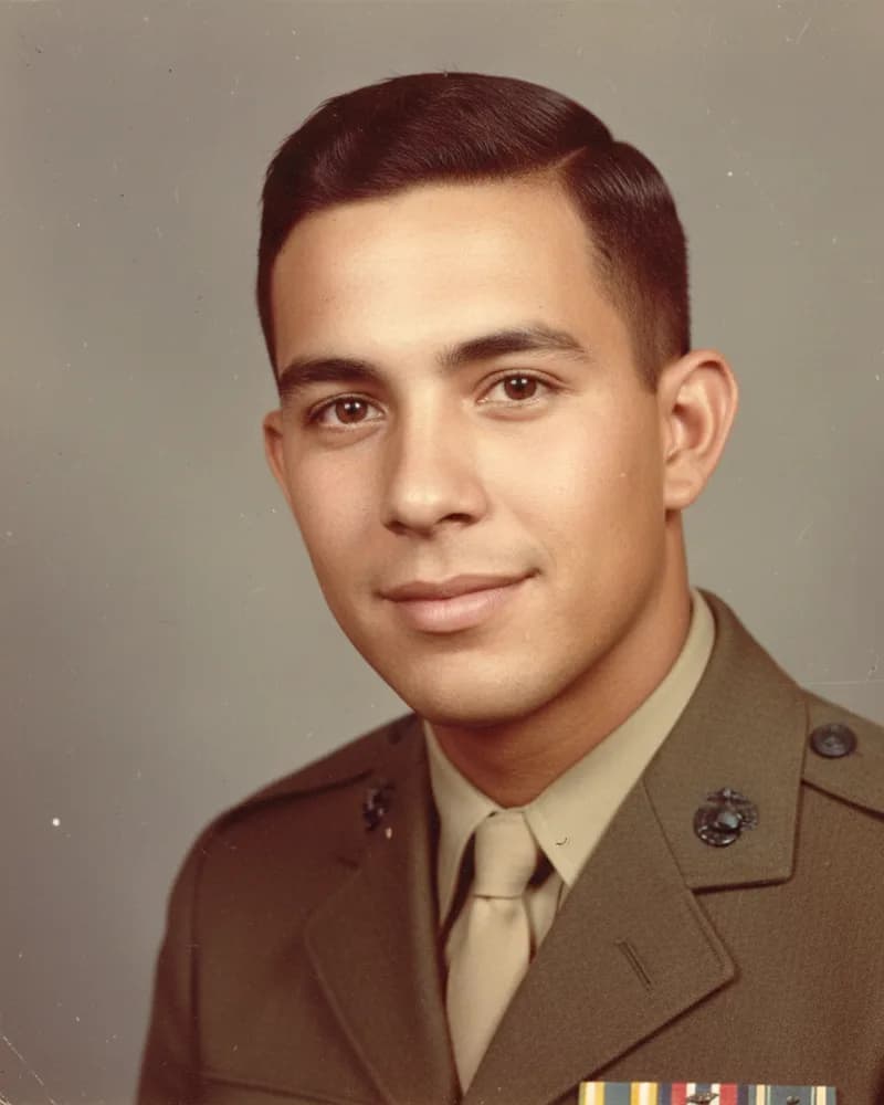 Studio portrait of Ruben Stillwater in Marine Corps service uniform, 1966